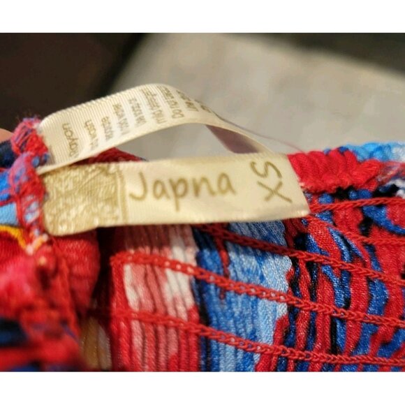 New Red Blue Hawiian Empire Waist Sleeveless Maxi Dress Japna Sz XS Tropical - Picture 7 of 8